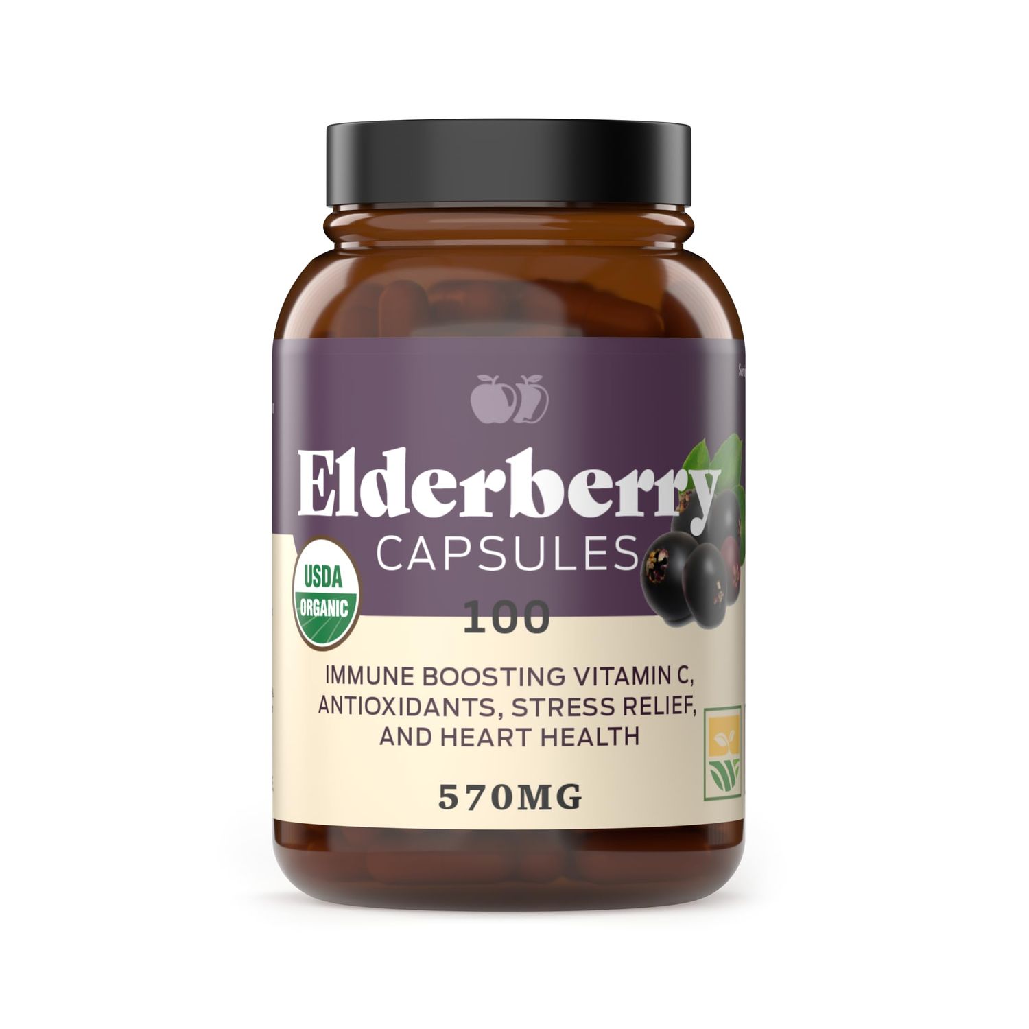 Organic Elderberry Capsules - Organic, Dried, Pure Elderberry Sambucus Natural Immune Boost Capsules - 570 mg