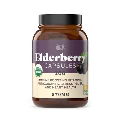 Organic Elderberry Capsules - Organic, Dried, Pure Elderberry Sambucus Natural Immune Boost Capsules - 570 mg