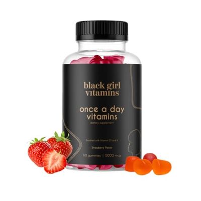 Black Girl Vitamins Once a Day - Womens Multivitamin Gummy - Vitamin A, B, C, E and Zinc. Multivitamin for Women, Immune Support. Vegan, Gluten-Free. Made in The USA (Strawberry, 30 Day Supply)