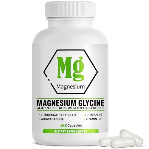 High Absorption Magnesium Glycinate Capsules with Magnesium L-Threonate Ashwagandha for Sleep, Calming, Muscle Relaxation, Magnesium Supplement for Men and Women,Non-GMO Gluten Free, 60 Capsules