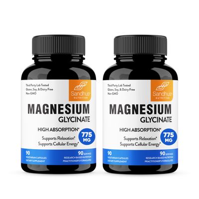 Sandhu&#39;s Superior Absorption Magnesium Glycinate 775mg140mg Elemental Magnesium Capsules90 Count (Pack of 2), 180 Days SupplySupports Restful Sleep, Nerve, Muscle, Bone, Heart Health