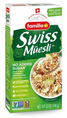 Familia Swiss Muesli Cereal, 0g Added Sugar, Energy-Packed Cereal with Raisins, Hazelnuts and Almonds, 12 Ounce Box (Pack of 6)