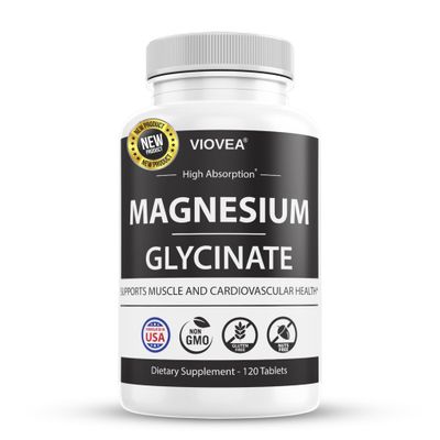 VIOVEA Magnesium Glycinate - Made in USA, 400mg per Serving, 120 Tablets, 100 Chelated for Higher Absorption, Non-GMO and Gluten-Free, Supports Muscle, Bones and Heart Well-Being