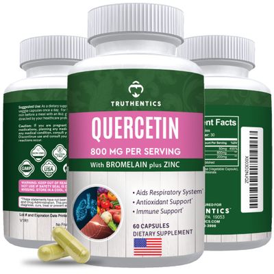TRUTHENTICS Quercetin with Bromelain and Zinc 1050mg - Premium Zinc Quercetin Supplements for Immune, Respiratory Seasonal Support - Non-GMO, Gluten Free - 60 Veggie Capsules