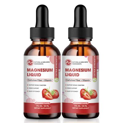 M inch Magnesium Glycinate Liquid Drops, Magnesium Liquid Supplement with Cellulose Fiber, Bromelain, Vitamin C, D, B6, Zinc for Night, Muscle Energy Support, Strawberry Flavor, 1 Fl Oz (Pack of 2)