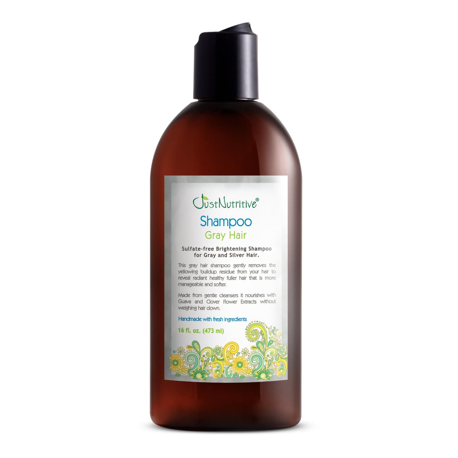 Just Nutritive Men&#39;s Gray Hair Shampoo Remove Yellowing or Brassy Tones with No Sulfates Natural Ingredients Gray Hair Treatment 8 oz.