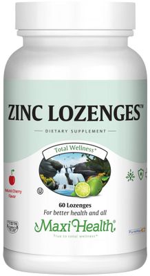 Maxi-Health Zinc Lozenges - Zinc Citrate 10mg - with Vitamin C - Cherry Flavor - 60 Chewables - Kosher