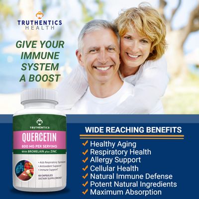 TRUTHENTICS Quercetin with Bromelain and Zinc 1050mg - Premium Zinc Quercetin Supplements for Immune, Respiratory Seasonal Support - Non-GMO, Gluten Free - 60 Veggie Capsules