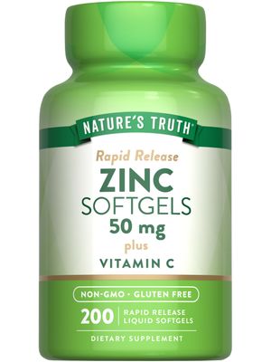 Nature&#39;s Truth Zinc 50mg Supplement with Vitamin C 200 Liquid Softgels Non-GMO Gluten Free