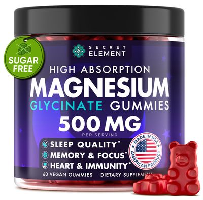 Magnesium Glycinate 500MG Gummies, High Absorption Supplement with Ashwagandha, Beet Root, Vitamin B6, Turmeric Zinc, Sugar-Free, Vegan, Chews for Men Women, 60 Gummies, Cherry Flavor
