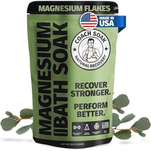 Coach Soak: Recovery Bath Soak - Rejuvenating Post Workout Natural Magnesium Flakes - 21 Minerals, Essential Oils Dead Sea Bath Salts - Absorbs Faster Than Epsom Salts, 3lbs (Eucalyptus Tea Tree)