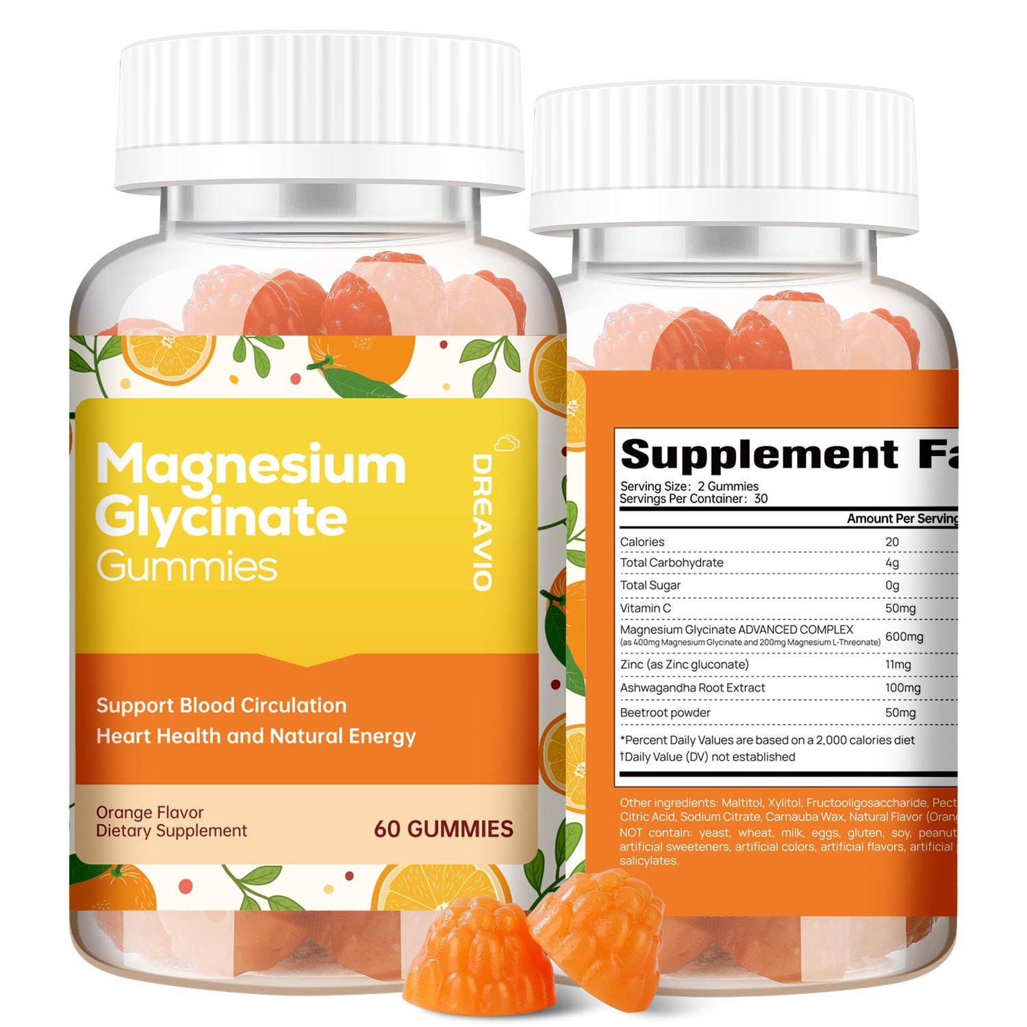 60 Count Magnesium Glycinate Gummies 400mg wAshwagandha Supplement - Sugar Free Zinc Magnesium Glycinate Supplement Ashwagandha Gummies for Adults