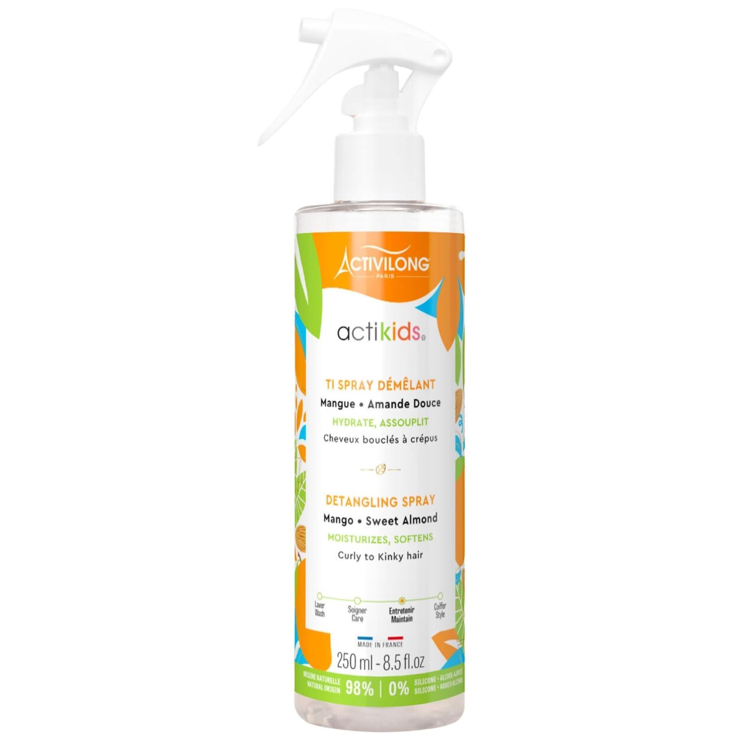 Activilong Actikids Detangling Spray - Effortless Tangle-Free Hair with Gentle Care! - Enriched with Organic Sweet Almond Oil and Mango Butter - No More Knots, No More Tears! - 250 ml.