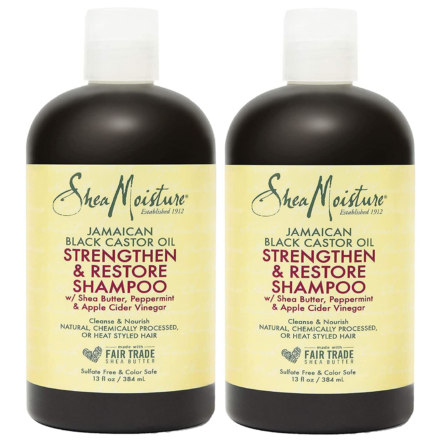 SheaMoisture Curly Hair Products, Strengthen Restore Shampoo for Damaged Hair, 100 Pure Jamaican Black Castor Oil, Healthy Hair Growth, Cleanse Nourish, Pack of 2-13 Oz Ea