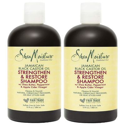 SheaMoisture Curly Hair Products, Strengthen Restore Shampoo for Damaged Hair, 100 Pure Jamaican Black Castor Oil, Healthy Hair Growth, Cleanse Nourish, Pack of 2-13 Oz Ea