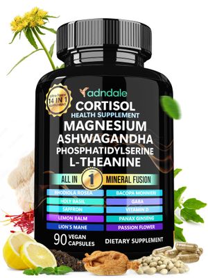 Adndale Cortisol Health Supplement. Ultra Force Cortisol Management 14-in-1 Formula with Ashwagandha, Magnesium Glycinate, L-Theanine More. Support Stress Management Stamina. 90 Capsules.