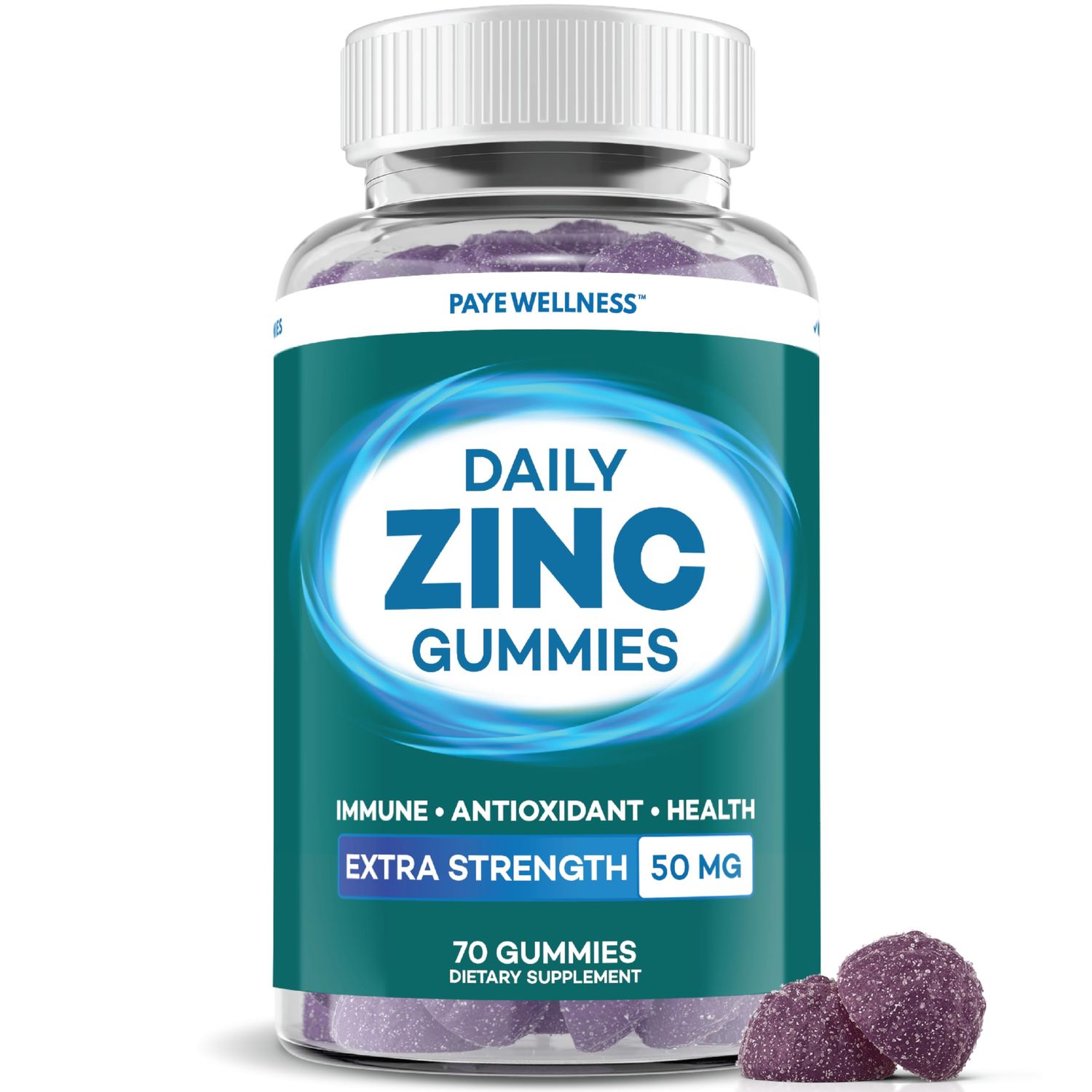 Zinc Gummies 50 mg, Daily Support, Immune System, Enzyme Functions, Natural Energy - 70 Gummies, 35 Day Supply (1-Pack)