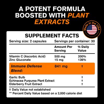 Immune Support Vitamins - Elderberry with Zinc, Vitamin C, and Garlic for Adults - Sambucus Black Elderberry Capsules Echinacea Immunity Renewal Complex - Powerful Vegan 10 in 1 Immune Defense