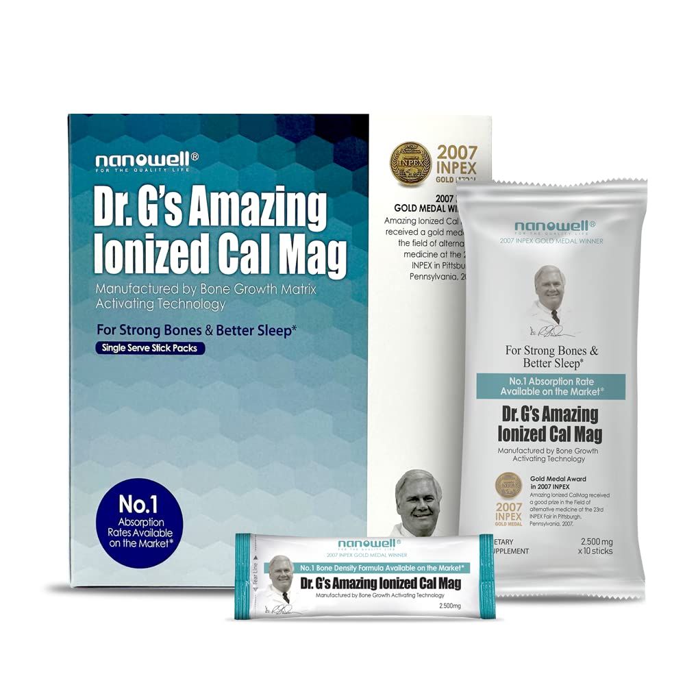 Dr. G&#39;s Amazing Ionized Cal Mag Powder, Dietary Supplement for Bone Density Increase, Calcium Magnesium 2:1 Ratio - 60 Sticks, 60 Day Supply