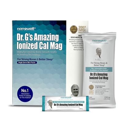 Dr. G&#39;s Amazing Ionized Cal Mag Powder, Dietary Supplement for Bone Density Increase, Calcium Magnesium 2:1 Ratio - 60 Sticks, 60 Day Supply