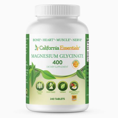 Magnesium Glycinate 400 - Chelated, High Absorption Magnesium for Muscle Relief, Bone Heart Support -Vegan, Non-GMO, Gluten-Free 240 Tablets (Servings 120, Serving Size (2) 200mg Tablets)