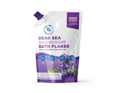 Dead Sea Magnesium Flakes Bath Salts - Superior Alternative to Epsom Salt - Premium Mineral Supplements for Muscle Relief, Aches - Sourced Natural Salts, Relaxing Bath Foot Soak (2 lb) (Lavender)