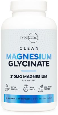 Type Zero Magnesium Glycinate (210mg 180 Capsules) Pure, Non-GMO, Gluten Free, Natural High Absorption Magnesium Supplement