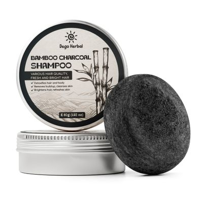 DEGO HERBAL Bamboo Charcoal Shampoo Bar for Fresh and Bright Hair 1.92 Oz Brighten Hair, Refreshes Skin