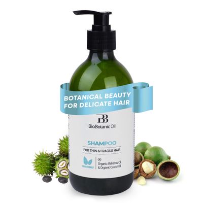 Bio Botanic Oil Shampoo for Thin, Sparse Brittle Hair Strengthens Thickens Organic Castor Babassu Oils SLS-Free, Paraben-Free, Hydrating Revitalizing 500ml