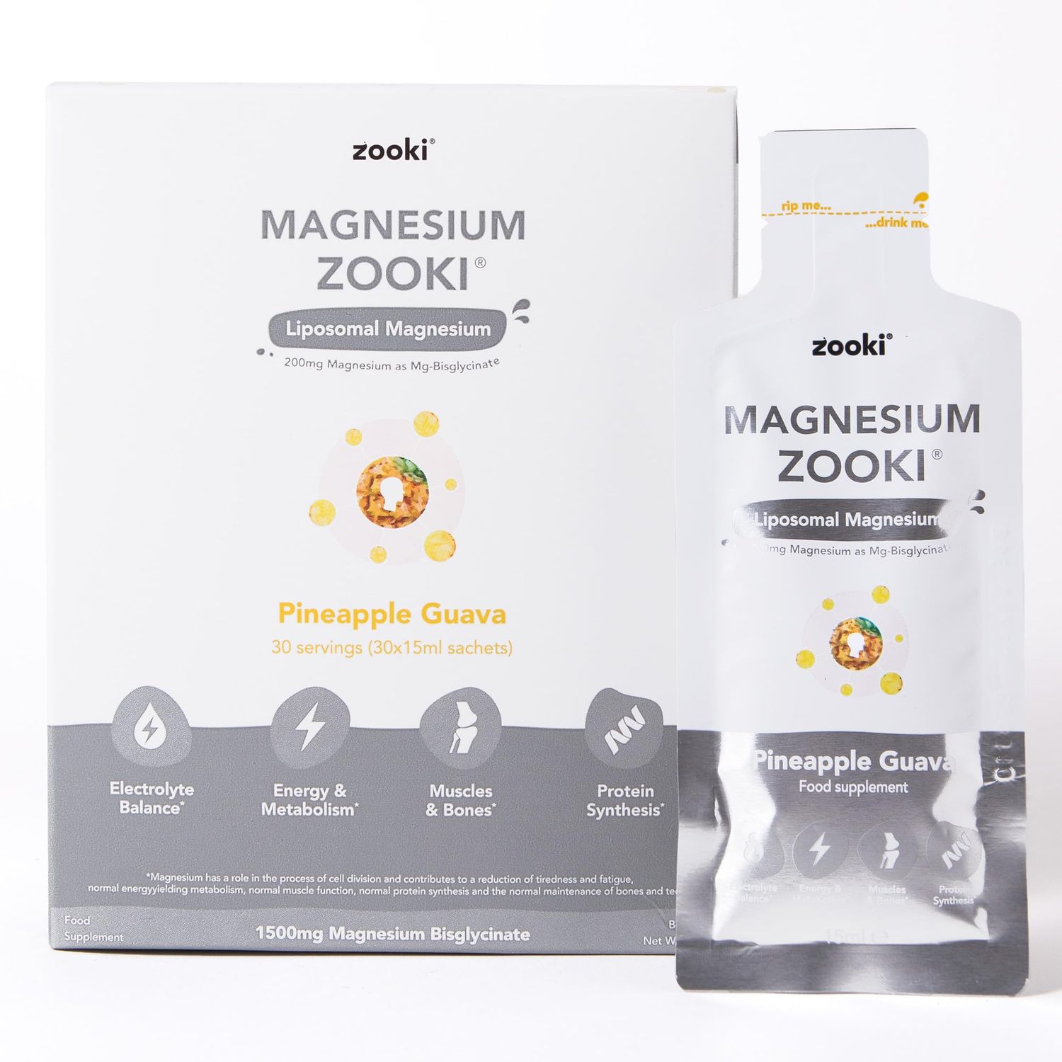 Zooki Liposomal Magnesium Glycinate 1500mg Liquid - 4X Higher Absorption - Great Taste, Sugar Free, Vegan - Alternative to High Strength Magnesium Tablets - Sleep, Stress, Muscle Cramps (30 Servings)