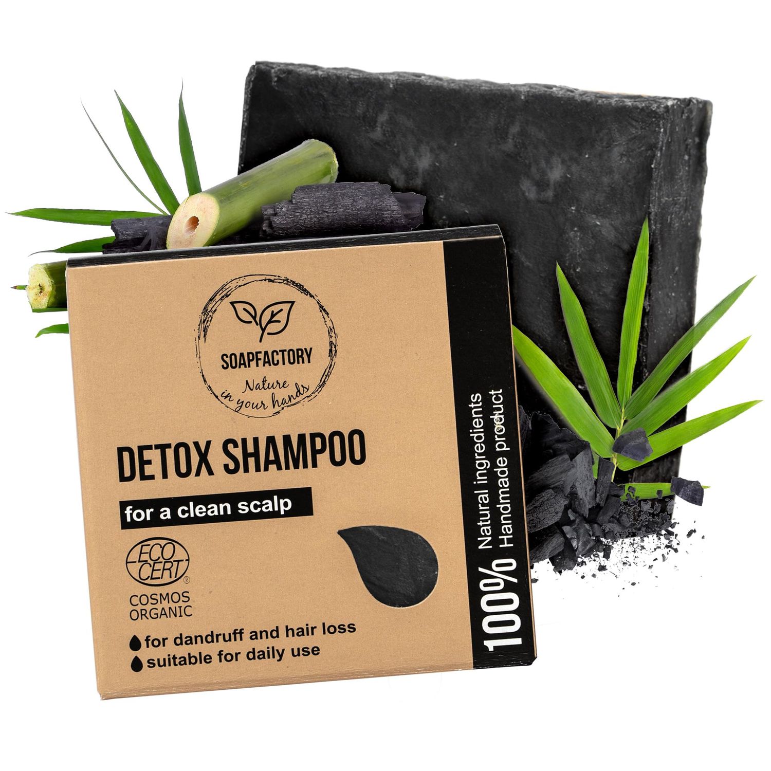 SoapFactory Dandruff Shampoo Bar for Oily Hair, Organic Hair Soap with Activated Charcoal for Men and Women, 100 Natural, Vegan, Handmade, 3 ounce