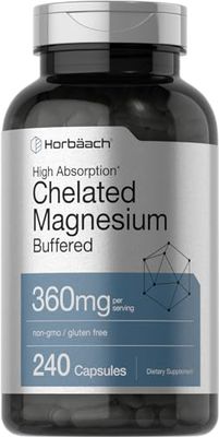 Horb ach Chelated Magnesium 360mg 240 Capsules Non-GMO Gluten Free Supplement