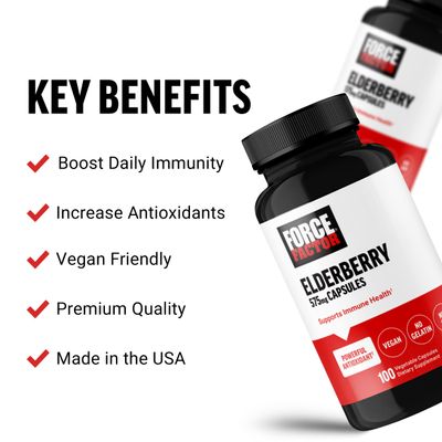 FORCE FACTOR Elderberry Capsules, Immunity Supplement and Antioxidants Supplement for Men and Women, Daily Immunity Boost, Vegan, No Gelatin, Non-GMO, 100 Vegetable Capsules
