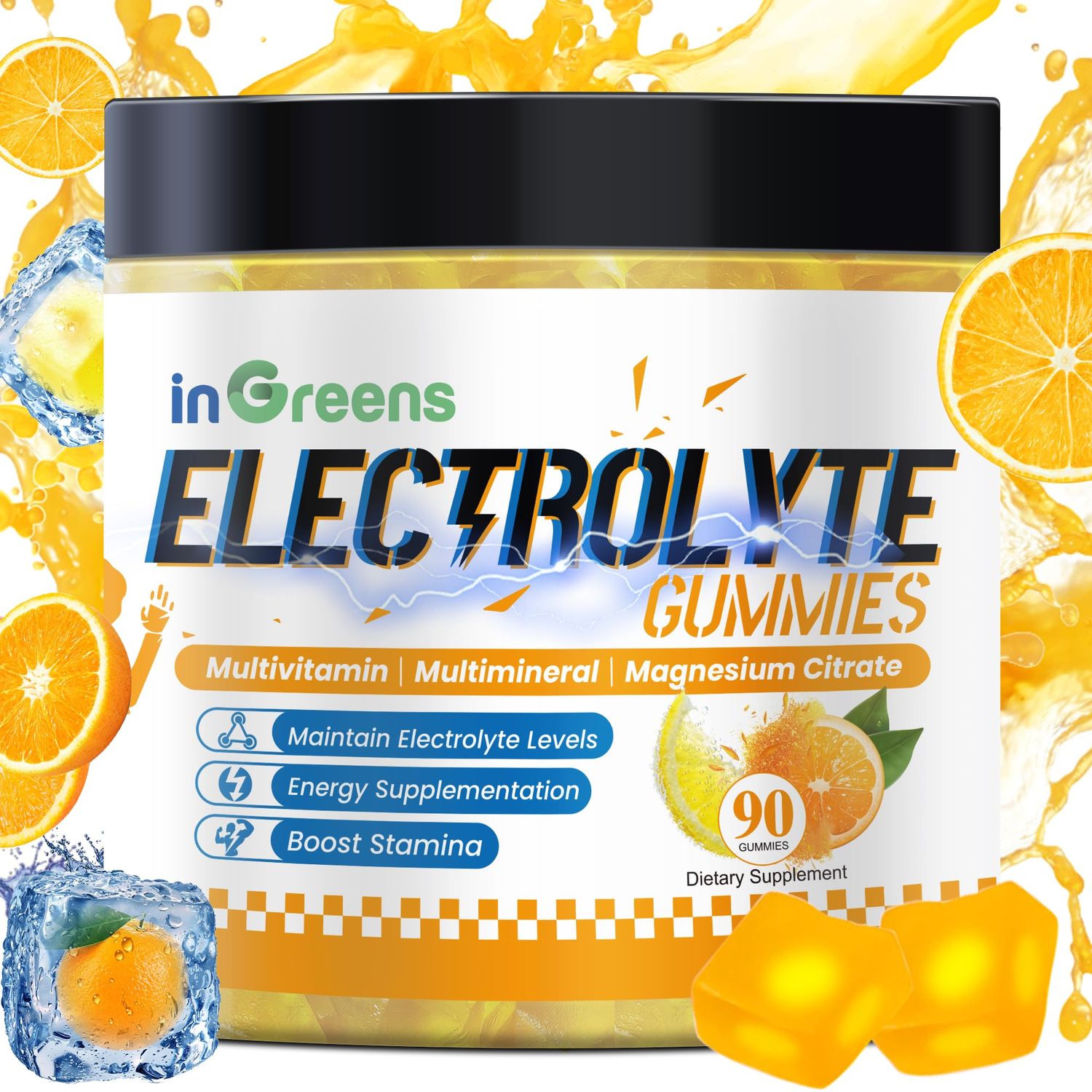 inGreens Natural Electrolyte Gummies with 6 Essential Electrolytes - Includes Vitamins, Magnesium, Electrolytes, for Runners, Endurance Sports, Hydration Electrolyte Chews - 90 Gummies