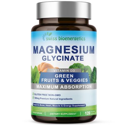 Magnesium Glycinate 500mg Vitamin D3 20mg - Magnesium Supplement for Max Absorption, Non Buffered, Non-GMO No Gluten - Nerve, Muscle, Bone Heart Health - 120 Vegan, Capsules Magnesio 60 Days