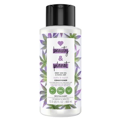 Love Beauty and Planet 100 Biodegradable Hydrating Conditioner Soothe Nourish Dry Scalp Hemp Seed Oil Nana Leaf Vegan, Silicone-free, Cruelty-free Hair Care 13.5 oz
