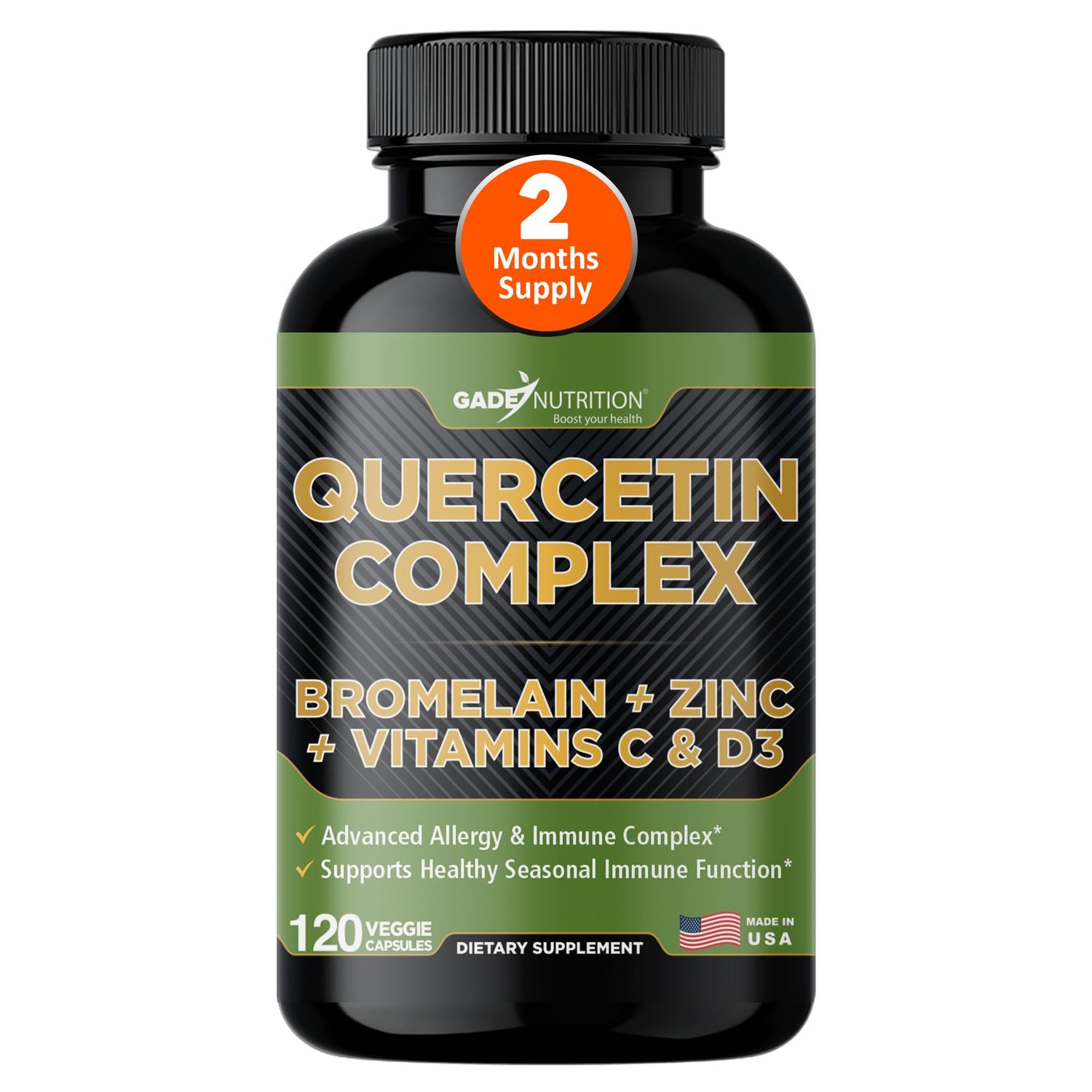 Gade Nutrition Organic Quercetin with Bromelain Vitamin C and Zinc Immune Support Supplement Quercetin 500mg Capsules Bioflavonoids Made in USA Third Party Tested