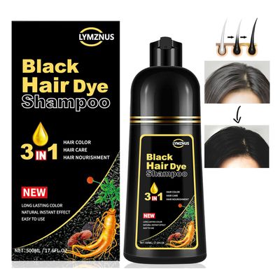 lymznus Herbal Black Hair Dye Shampoo 3 in 1 for Gray Hair, Instant Hair Color Shampoo for Women Men, Black Hair Shampoo for 100 Grey Coverage 500ML