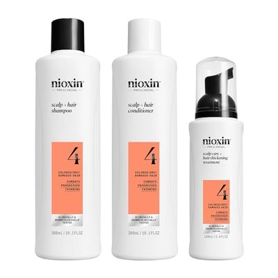 Nioxin Scalp Hair Thickening System 4 For Colored or Damaged Hair with Progressed Thinning With Niacinamide and Biotin Full Size 3 Month Supply
