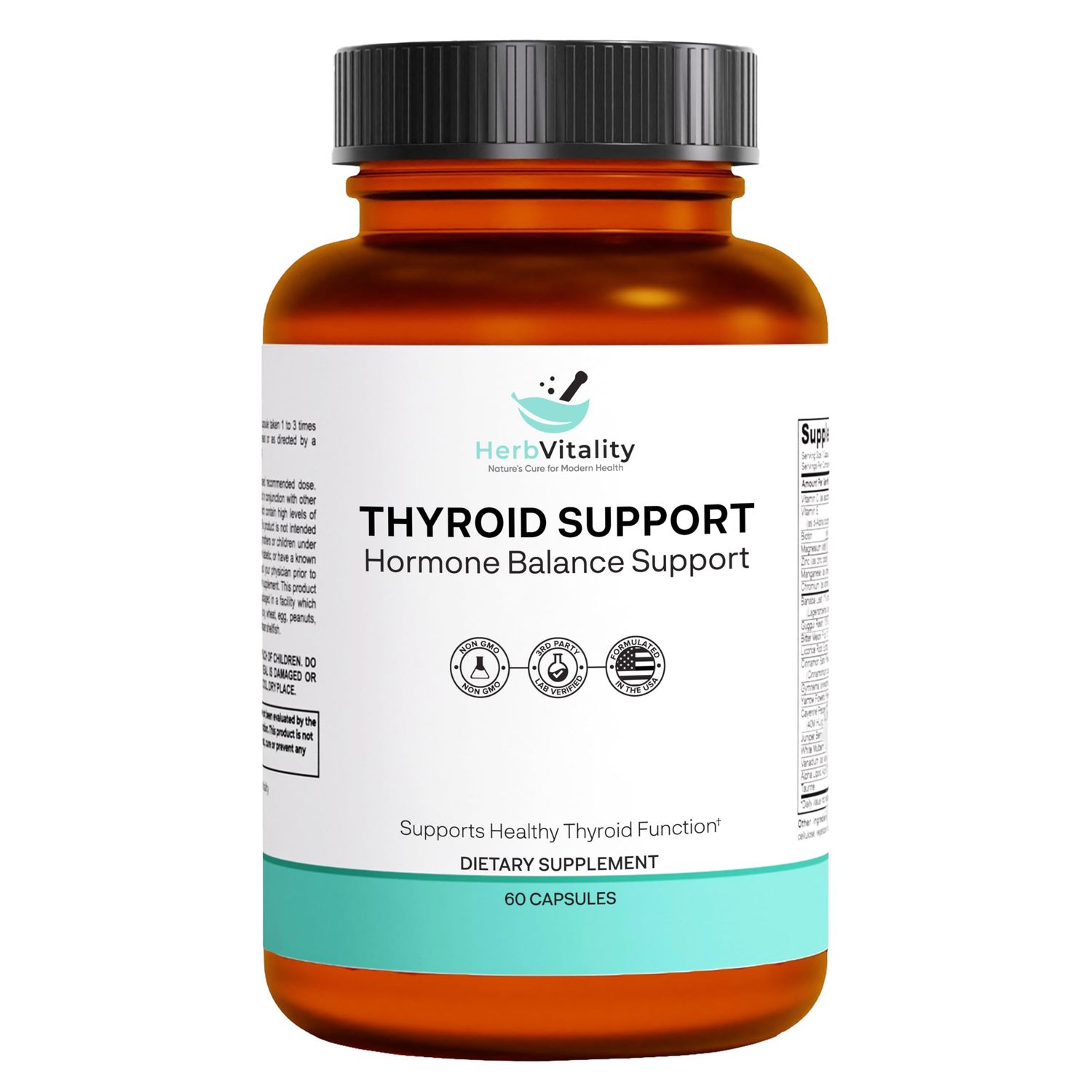 Herb Vitality Thyroid Support Supplement with Iodine, Kelp, Ashwagandha, Selenium Zinc - Supports Energy, Metabolism Thyroid Health - L-Tyrosine, Schisandra Bladderwrack - 60 Capsules