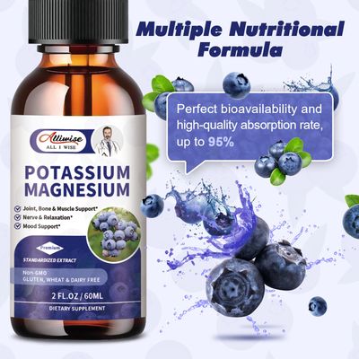 Alliwise 2 Pack Potassium Magnesium Supplement Liquid - High Absorption Calm Magnesium Complex Potassium Plus Calcium, Vitamin D3, Zinc for Leg Cramps Bone Energy Immune Support - 4 Fl oz