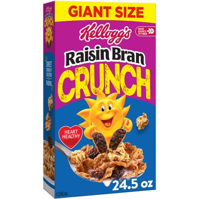 Kellogg&#39;s Raisin Bran Crunch Breakfast Cereal, Fiber Cereal, Family Breakfast, Giant Size, 24.5oz Box (1 Box)