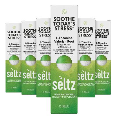 Seltz Water-Activated Vitamins - Soothe Today s Stress with L-Theanine, Magnesium, and Vitamin D3 - Natural Lemonade Flavor Dietary Supplement - 6 Packs x 15 Effervescent Tablets Each
