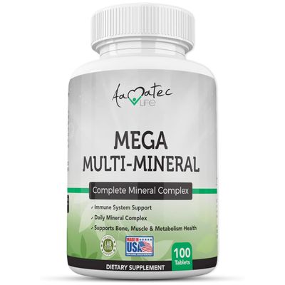 Aamatec Life Multi Minerals Supplement Complete Mineral Complex with Vitamin D3, Calcium, Magnesium, Zinc Iodine Bone, Muscle, Metabolism Immune Support Mega Multi-Mineral Supplement 100 Tablets