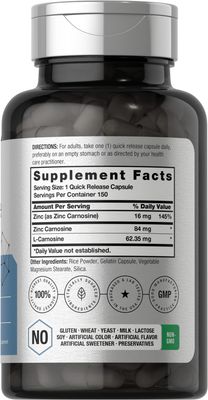 Horb ach Zinc Carnosine Supplement 84mg per Capsule 150 Count Non-GMO Gluten Free
