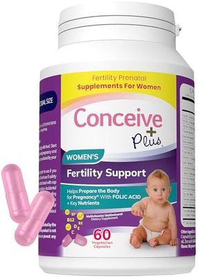 CONCEIVE PLUS Women&#39;s Fertility Support: Conception Fertility Supplement for Her, Aids Hormonal Balance, Folic Acid, B1 B2 B3 B6 B12, Zinc, Biotin, Non-GMO, Vegan Prenatal Vitamin, 30 Days