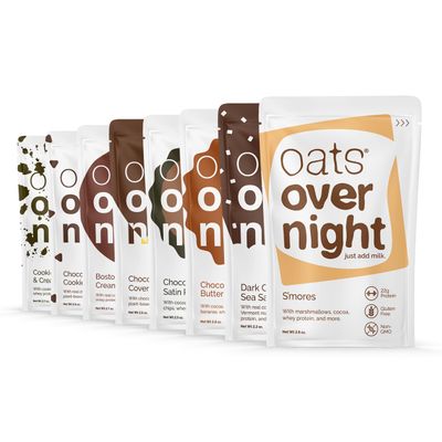 Oats Overnight Chocolate Variety Pack - High Protein, High Fiber Breakfast Protein Shake - Gluten Free Oatmeal, Non GMO High Protein Oatmeal - Smores, Dark Chocolate Sea Salt More Flavors (8 Pack)
