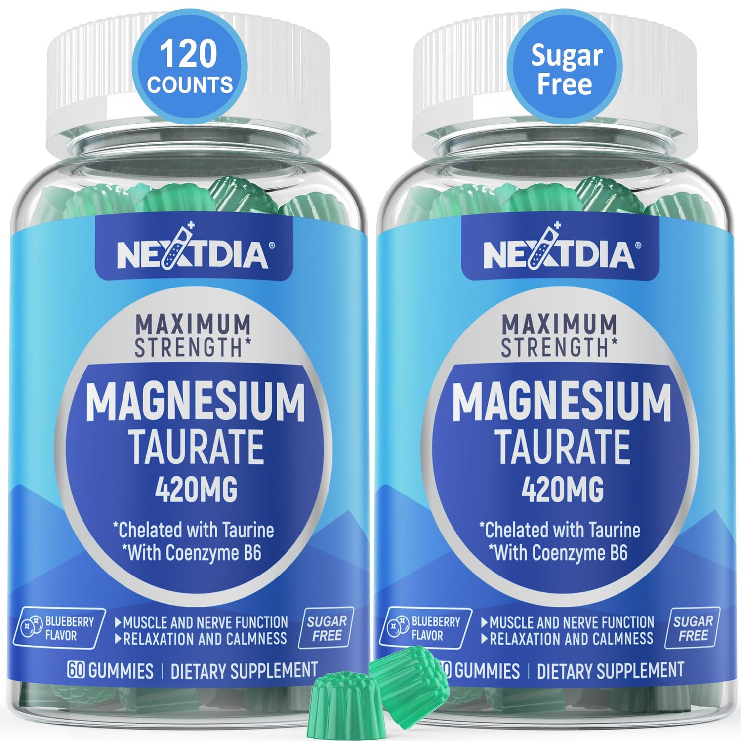 Magnesium Taurate 420mg Vitamin B6 for Enhanced Absorption, Supporting H althy H art, Zzzs, Relaxation, Nerve Muscle Health - Vegan, Non-GMO, Gluten-Free, Sugar-Free, 2-Pack