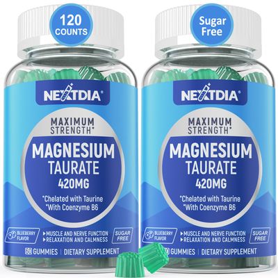 Magnesium Taurate 420mg Vitamin B6 for Enhanced Absorption, Supporting H althy H art, Zzzs, Relaxation, Nerve Muscle Health - Vegan, Non-GMO, Gluten-Free, Sugar-Free, 2-Pack