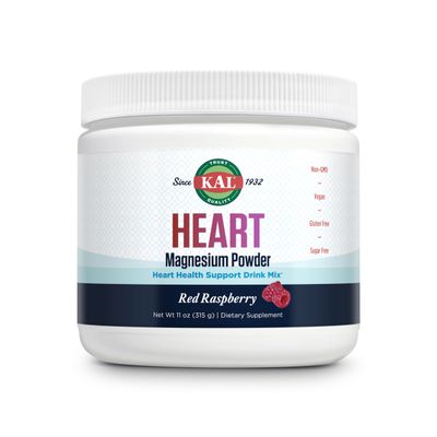 KAL Heart Magnesium Powder, Red Raspberry Flavor, Heart Health Support, Magnesium Drink Mix, Magnesium Supplement, Sugar Free, 70 Servings, 11 OZ